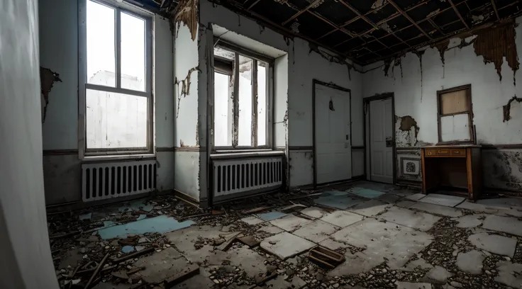 Empty, dilapidated and eerie room，Nothing，the night