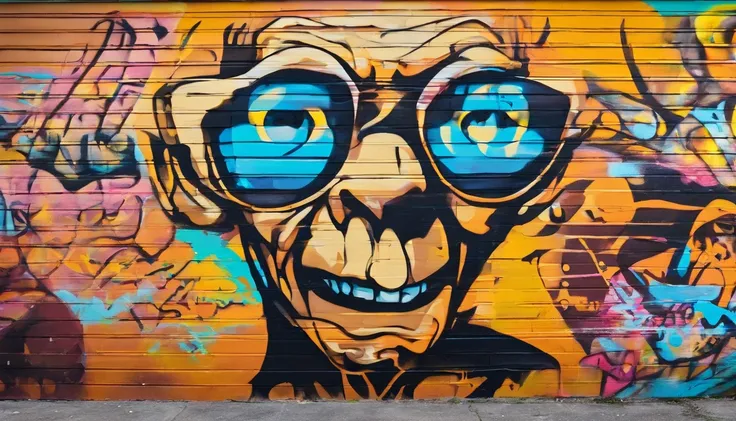 Gollum wearing sunglasses, graffiti art