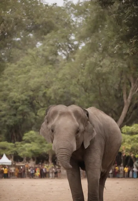 King Maha Vajiralongkorn of Thailand，Stand in front of a Thai-style temple，Next to him stood an elephant，The expression is serious，Under the Bodhi tree，dark stormy clouds