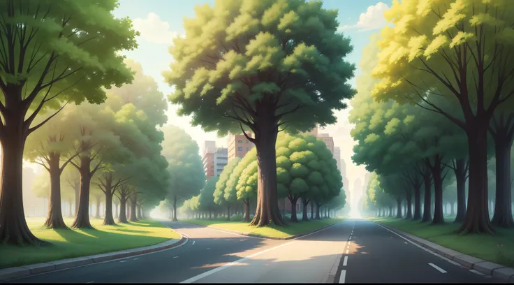 cartoon beautiful city road , tree ,empty city road , left to right road in cartoon