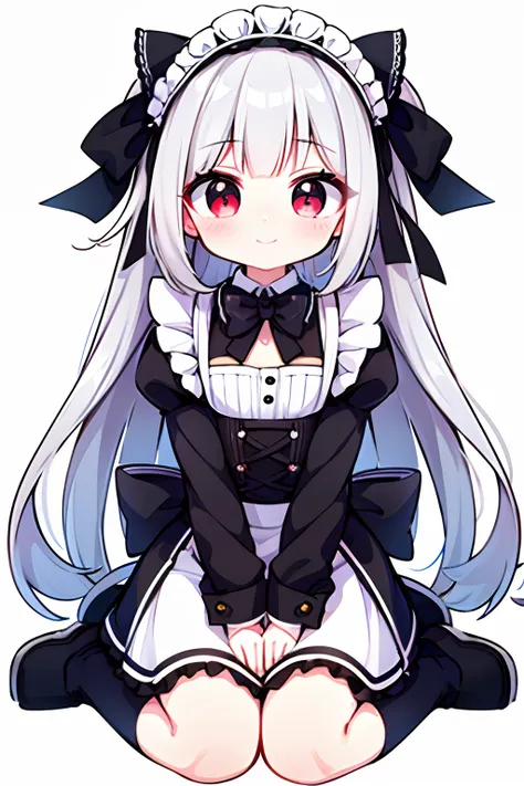 8K picture quality，silber hair,Red-eyed girl,cute little ,Long hair,Heartwarming,a miniskirt,Lolita,A smile,Thumbnail styles，maid clothes，fluffly，full body Esbian,Embarrassed expression