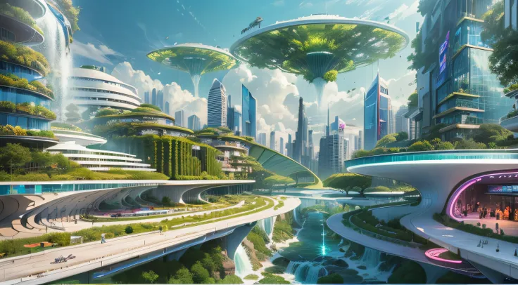 (Best quality,4K,8K,A high resolution,Masterpiece:1.2),Ultra-detailed,(Realistic,Photorealistic,photo-realistic:1.37),Futuristic floating city,Futuristic technology,Huge urban high-tech tablet platform,Airship,Floating in the sky,Futuristic city,Small airs...