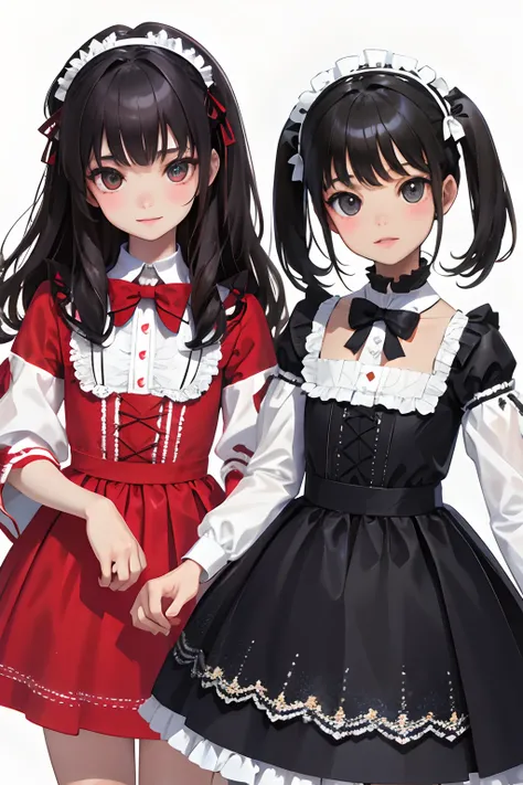 twinsies，child，（​masterpiece，Highest Quality），Lolita clothes，A dark-haired