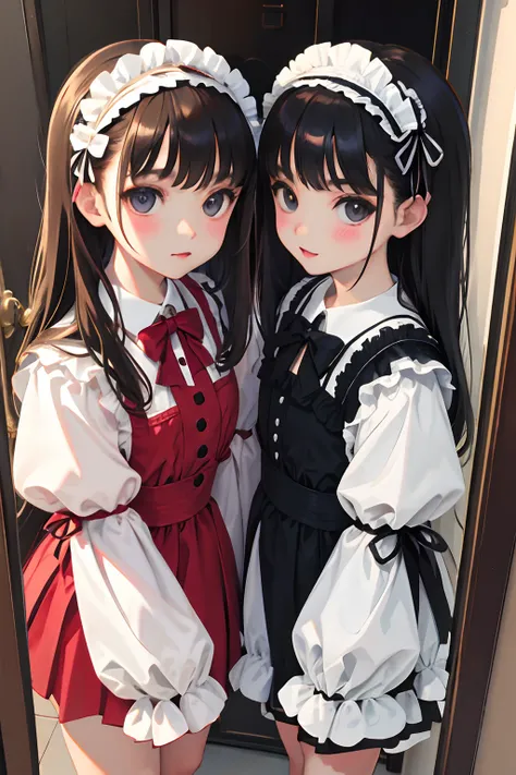 twinsies，child，（​masterpiece，Highest Quality），Lolita clothes，A dark-haired