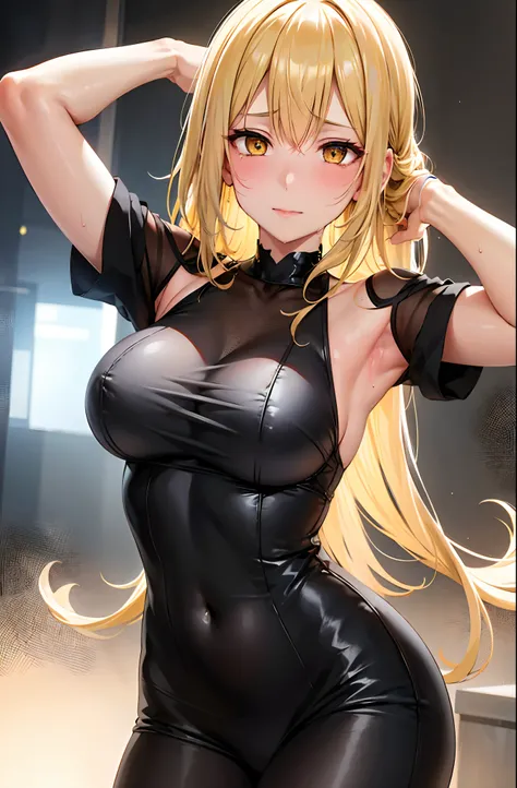 masutepiece, Best Quality, 1 mature female,Frontal shot of a woman, Looking at Viewer, Cute, medium breasts, Yellow eyes,  care,real  face,Gentle,Behind Wallenstein,  Yellow hair, Long hair, Beautiful detailed eyes, (embarrassed:0.4),red blush,is crying,wi...