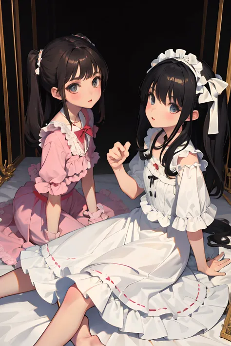 twinsies，child，（​masterpiece，Highest Quality），Lolita clothes，A dark-haired，burial site