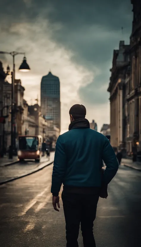 Man in jersey、Standing in the city