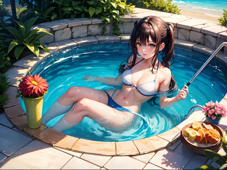 ((Best quality)), 1girl, pool