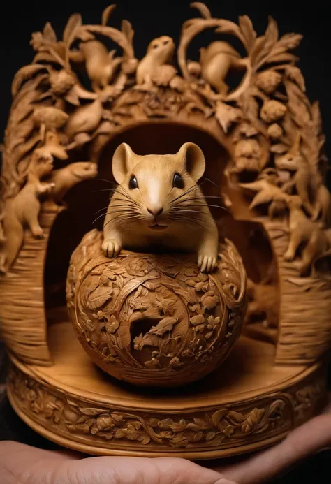 Olive pit carving，Stunning carving，A masterpiece，Works of masters，Rats count money