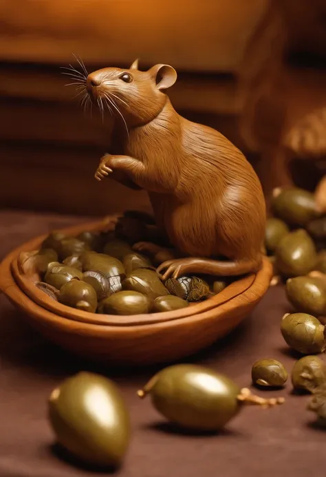 Olive pit carving，Stunning carving，A masterpiece，Works of masters，Rats count money