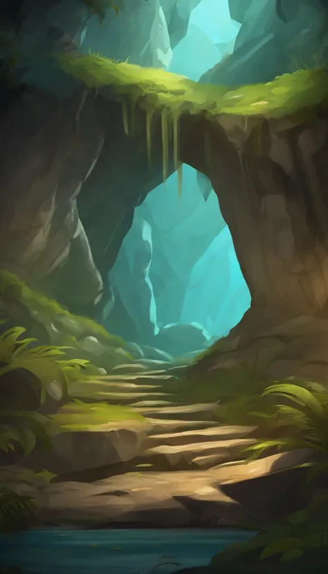 background art for 2d game, inside cave scenario, background battlefield, high quality, hd illustration,