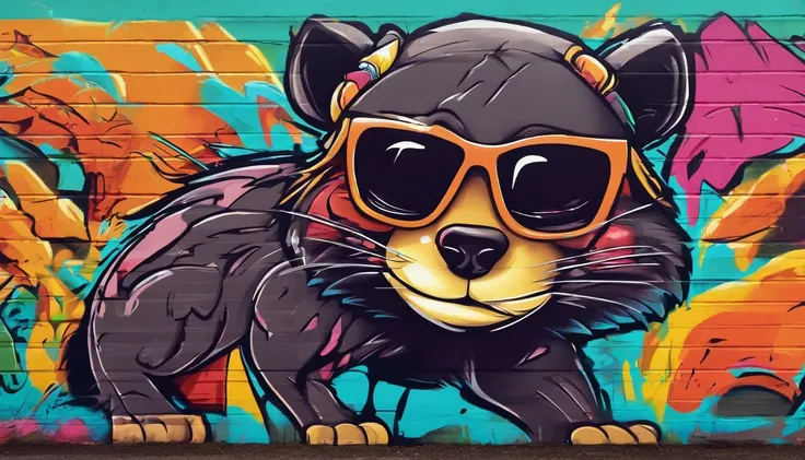 cartoon Tasmanian devil wearing sunglasses, graffiti art