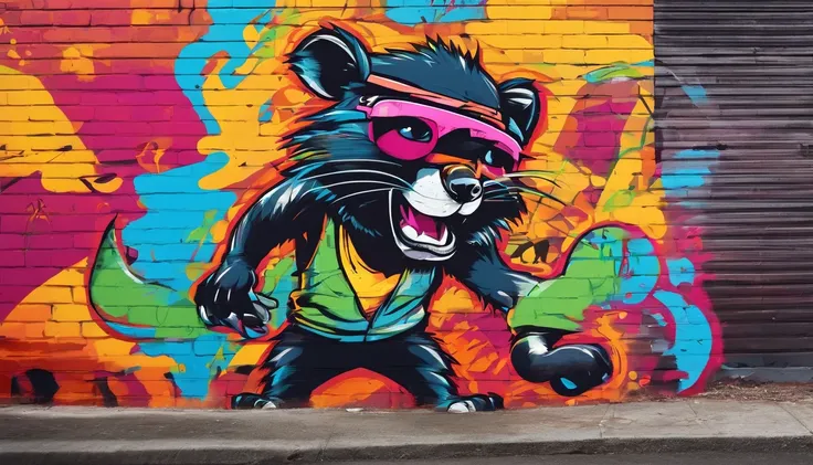 cartoon Tasmanian devil wearing sunglasses, graffiti art