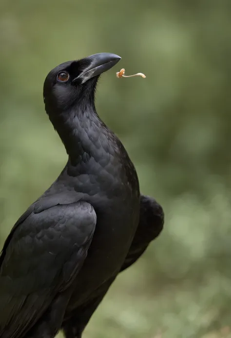 A piece of meat that a crow is chewing、Wild birds、Pecking animals、