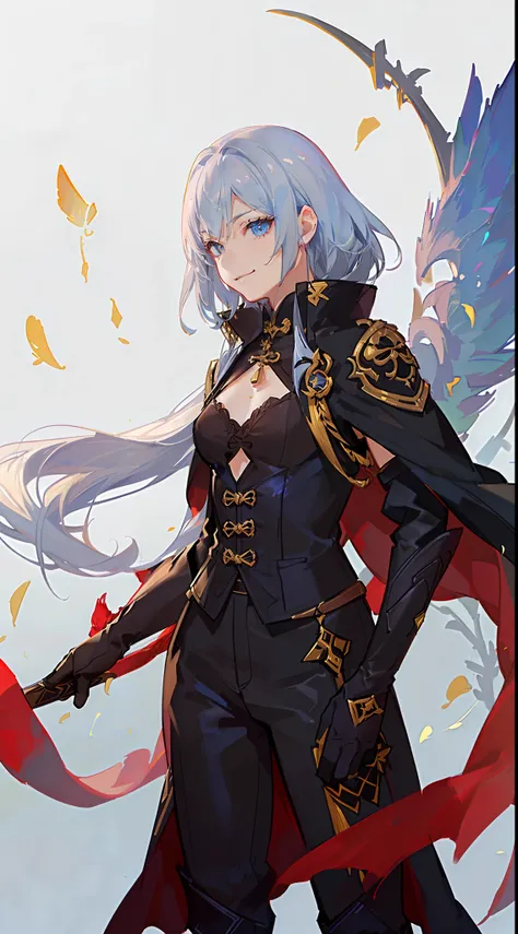 Tall guy, Silver hair in a bob, Cyan eyes, smirk, grace, Beautiful blue Chinese combat jacket, Gold Elements, black tight pants, Chinese Sword, Blue finch, Ling(Mobile Legends), hiquality, 4k, HD, Good detail