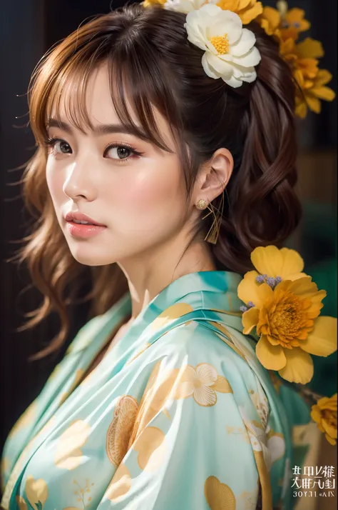 Kimono, woman, hair stick,30 years old, masterpiece, (photorealistic: 1.4), top quality