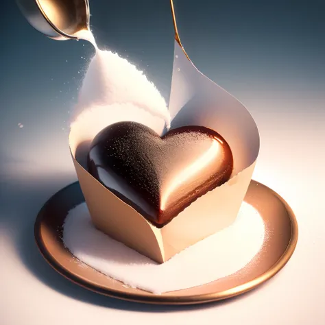 Bag of sugar poured into the heart