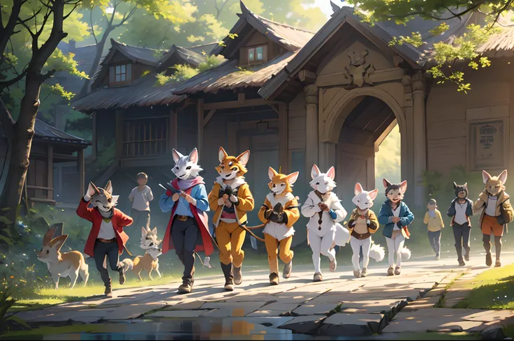 super high resolution, detailed background, World Heritage Site, 6+boys, 6+girls, Happy, joyful, absurdres(Photos of solo travelers)(kemono, furry anthro),