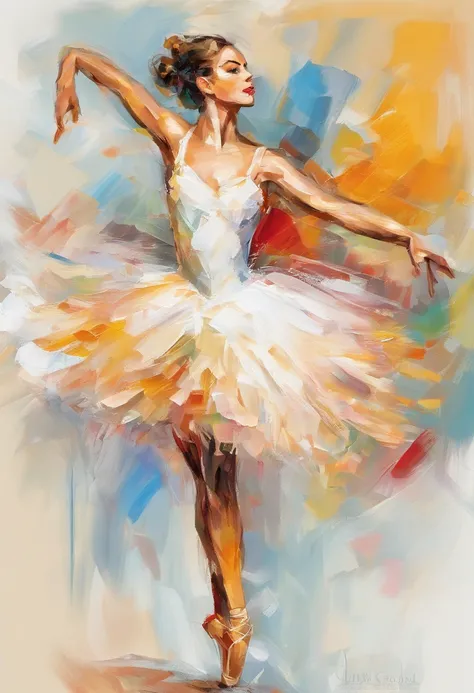 a impasto oil painting of female ballet dancer in white dress performing on stage, prima ballerina, ballet performance painting, ballet dancer, playbill of prima ballerina, ballet, emily rajtkowski, pointe pose, inspired by Elizabeth Polunin, adi meyers, p...