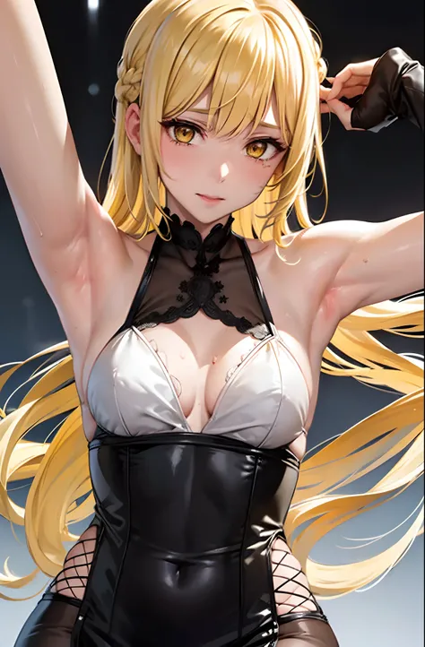 (Behind Wallenstein,Yellow hair,Long hair,Yellow eyes ),Detailed Focus:1.3, masutepiece, Best Quality, 1womanl,Shot from the side of a woman,Slender face,slender physique, Looking at Viewer, Cute, medium breasts, Beautiful detailed eyes, detailed armpit,de...