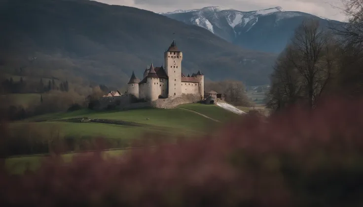 1 day in winter,A small village in the mountains,Spring is approaching,wanting、You can see a medieval castle in the distance