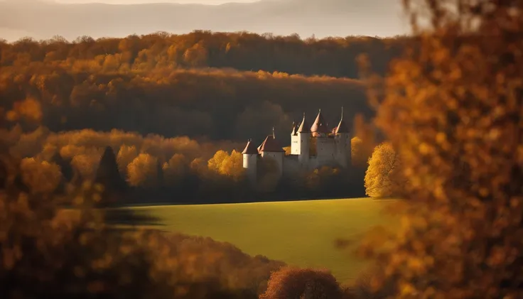 Pleasant sunshine in autumn,Happiness,Inner peace,wanting、Winter is coming soon((You can see a small old castle in the distance.))