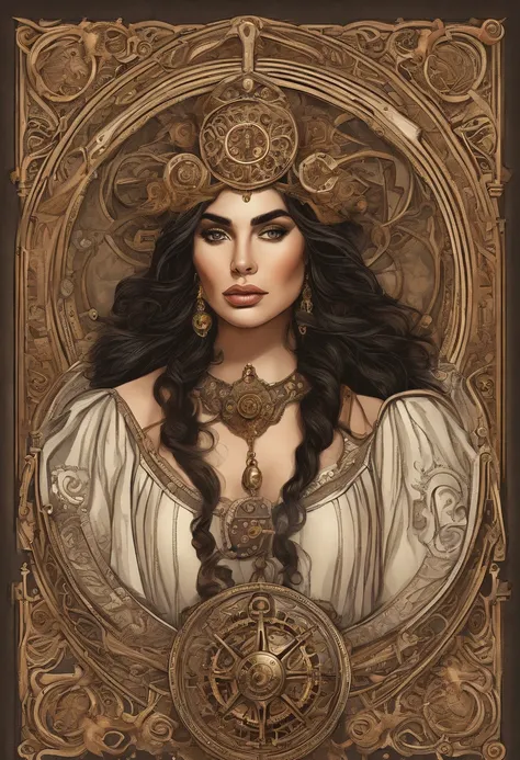 Lily Collins with curly black hair in hoodie and wearing a medieval dress illustration is detailed, Soft and bright, HD art by Greg Hildebrandt, Liu Cimo, Sejć Stepan, Samyang, aykut aydogdu, Justin Gerard, Alphonse Mucha, Art germ, WLOP and Greg Rutkowski