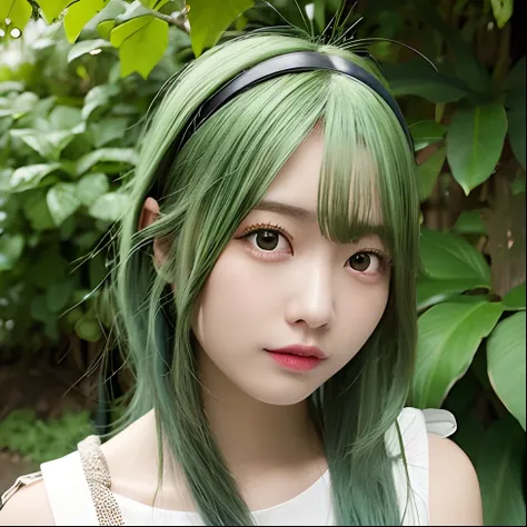 1,girl,green hair,realistic,ultra detail,70mm lens,