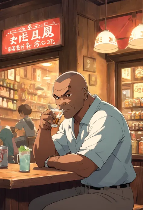 Anime Mike tyson box mma co or mcgrecor drinking café