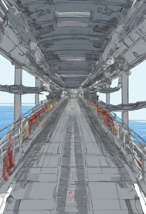 aircraft carrier、The bridge is to the left of the deck.