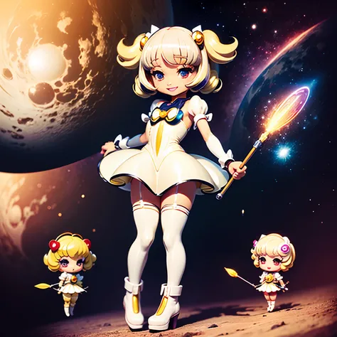 ​masterpiece、top-quality、ultra-detailliert、(Chibi Creamy Mami:1.4)、A charming smile、dynamicposes、Holding a magic cane、The Big Bang in Space