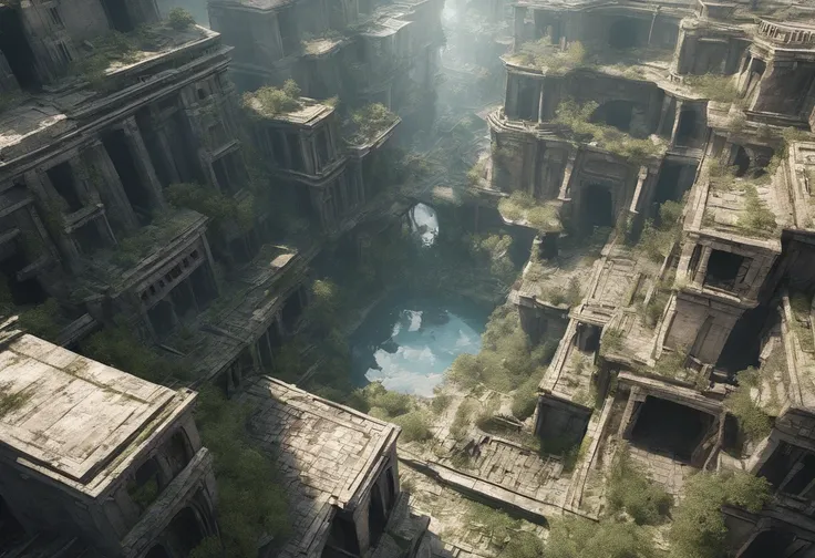 Floating decaying ruins, cities and land in the sky, A place where a prosperous city was once formed, But buildings made of stone and wood have decayed，The vitality of plants and trees is the main thing. Collapsed and collapsed buildings, Collapsed roofs, ...