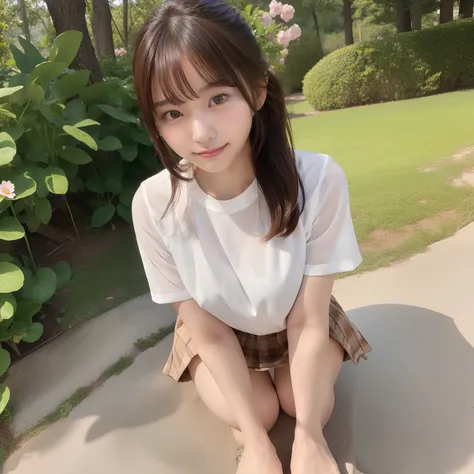 NSFW, 8k RAW photo, top-quality:1.1, ​masterpiece:1.3, 超A high resolution, film grains, filmg, 1girl in, looking at the viewers, natural skin textures:1.1, realistic eyes and face details:1.1, Full lips, fluffy hair, Shy smile, The shirt, Beautiful natural...