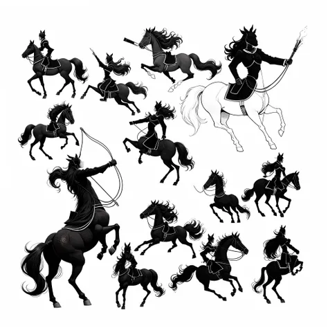 1 horse，dessin au trait，Line drawings，Plain white background，pencil drawing，Remove the background，Graphic design sense，Smooth black and white lines，Perfect curves，simple and clean lines，fluency，delicated face，No additional wiring is required，Perfect hand m...