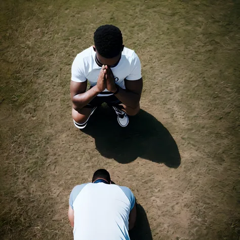 A person looking up Praying on his knees on the ground