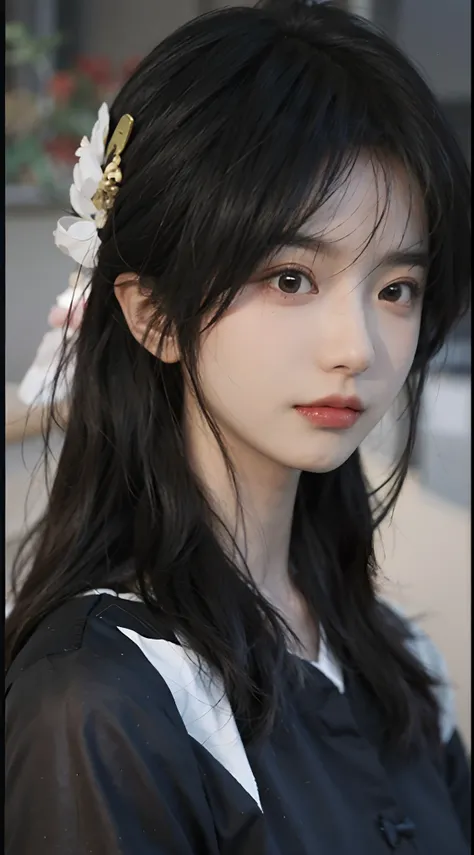 best qualtiy，tmasterpiece，超高分辨率，（realisticlying：1.4），a close up of a woman with long black hair wearing a black dress, Cai Xukun, gorgeous chinese models, Gorgeous young Korean woman, beautiful Korean women, yanjun cheng, Xianxia, full-body xianxia, xinton...