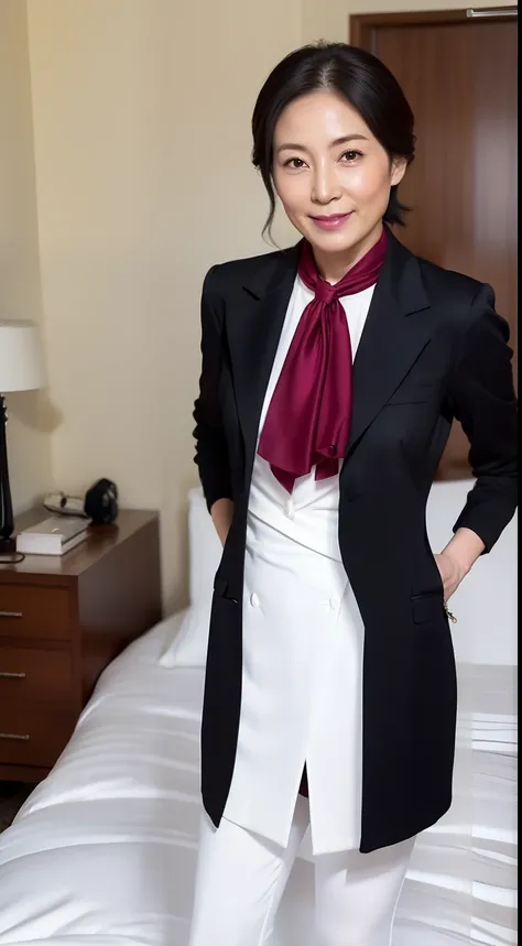 japanese mature, (A woman), 30 years old, (Wrinkles at the corners of the eyes:1.2), Spots on the face，Medium breasts, A MILF, carismatic, Top 1 sexy, Chromo-white skin, view the viewer、ultra huge breasts、Professional attire seduction、black lence stockings...