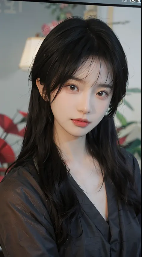 best qualtiy，tmasterpiece，超高分辨率，（realisticlying：1.4），a close up of a woman with long black hair wearing a black dress, Cai Xukun, gorgeous chinese models, Gorgeous young Korean woman, beautiful Korean women, yanjun cheng, Xianxia, full-body xianxia, xinton...