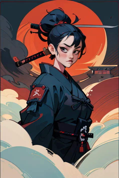 (Masterpiece, Best Quality), 8k Wallpaper, highly detailed, sexy female ronin, samurai, katana, japan, night, moonlight, vector style art, erotic, movie poster style, lettering.