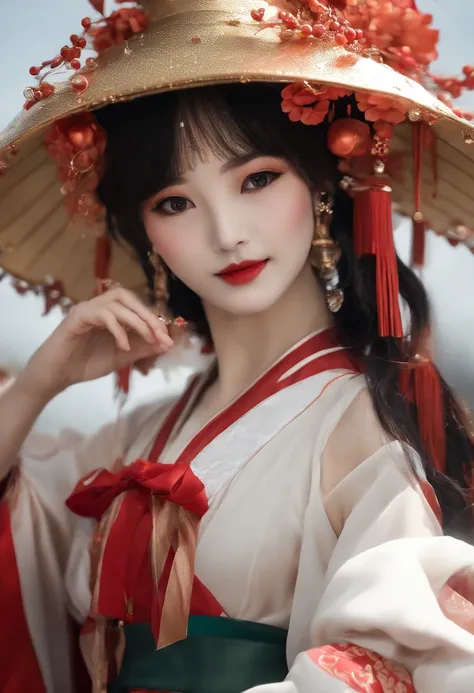 ​masterpiece、top-quality、(pureerosface:2.0)、(1人の女性)、19 year old sexy Korean 1 girl、A dark-haired、parted hair、Straight short hair、Medium size breasts、(large hat:1.2)、shrine maiden clothe、the witch、female mage、Hair fluttering in the wind、(No paint on the fac...