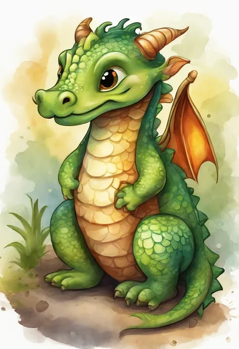 Cartoon cute little dragon, character design, sticker design, painting digital adorable, arte digital detalhada bonito, colorful kids book illustration, bela arte digital, abelha maia, illustration of childrens books, illustration of childrens books, (abel...