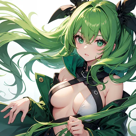 Girl with thick green hair(ultra-detail)