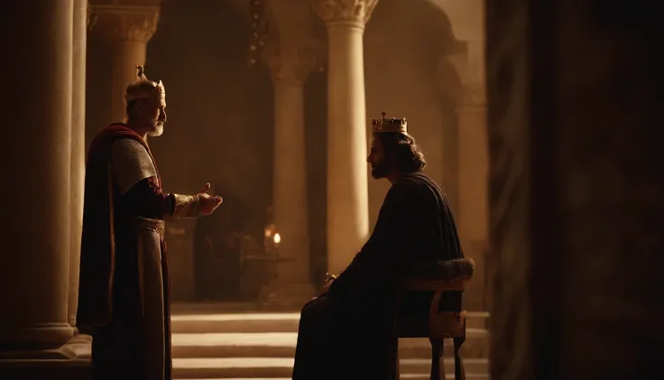 King Artaxerxes in his palace talking to his servant, Character from the Bible