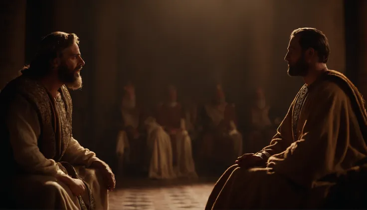 King Artaxerxes in his palace talking to his servant, Character from the Bible