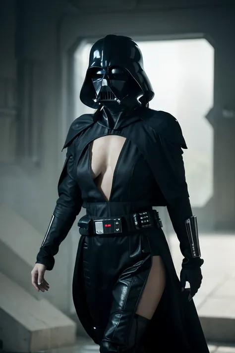 ((Stana Katic as Darth Vader in Starwars, Starwars movie scene, wearing sexy darth vader armor, walking)), (((show face))), (dynamic pose), ( nippin, cleavage), (hyper realistic:1.4), (realistic:1.3), (best quality real texture skin), full body, (Cinematic...