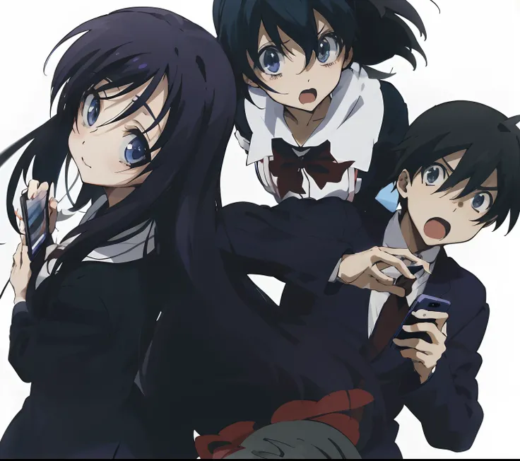 Anime characters are posing for a photo with their phones, Zettai Ryouiki, Directed by: Jin Homura, Yuyushiki, anime!!!!!!!!!!!!!!!, ikki tousen |, anime ainda, Fotos A-1, muito muito anime!!!, estilo anime", arte promocional, anime como, | | muito muito a...