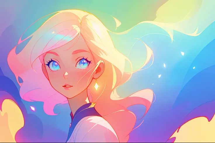 beautiful anime girl, portrait, vibrant pastel colors, (colorful), magical lights, long flowing colorful hair, inspired by Glen Keane, inspired by Lois van Baarle, disney art style, by Lois van Baarle, glowing aura around her, by Glen Keane, jen bartel, gl...