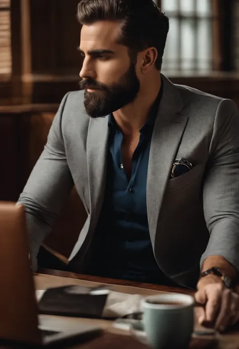 Homem lindo de terno ,barba , cabelo lindo , executivo, Business Scenario