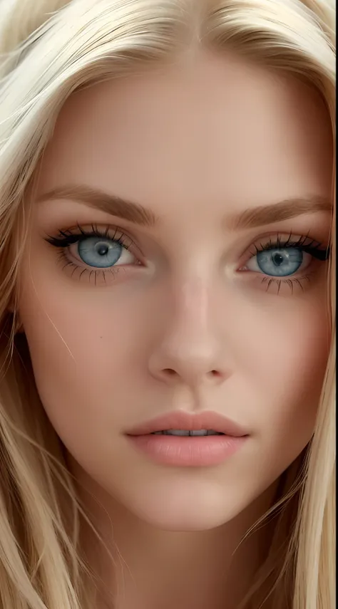 a close up of a woman with long blonde hair and blue eyes, perfect face and eyes, perfect detailed eyes, attractive beautiful face, beautiful eyes and face, blonde hair and large eyes, detailed and perfect face, attractive female face!!!, gorgeous attracti...