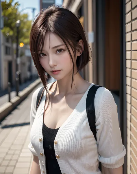 (​masterpiece: 1.3), (8K, Photorealista, Photo Raw, top-quality: 1.4), full bodyesbian, Walking the streets of Tokyo,  (1girl in), gorgeous faces, (lifelike face), (A dark-haired, short-haired: 1.3), Gorgeous hairstyle, realisticeyes, beautiful finely deta...